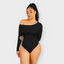 Seamless Diagonal Neck Long Sleeve Thong Bodysuit