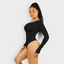 Seamless Diagonal Neck Long Sleeve Thong Bodysuit