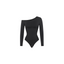 Seamless Diagonal Neck Long Sleeve Thong Bodysuit