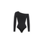 Seamless Diagonal Neck Long Sleeve Thong Bodysuit
